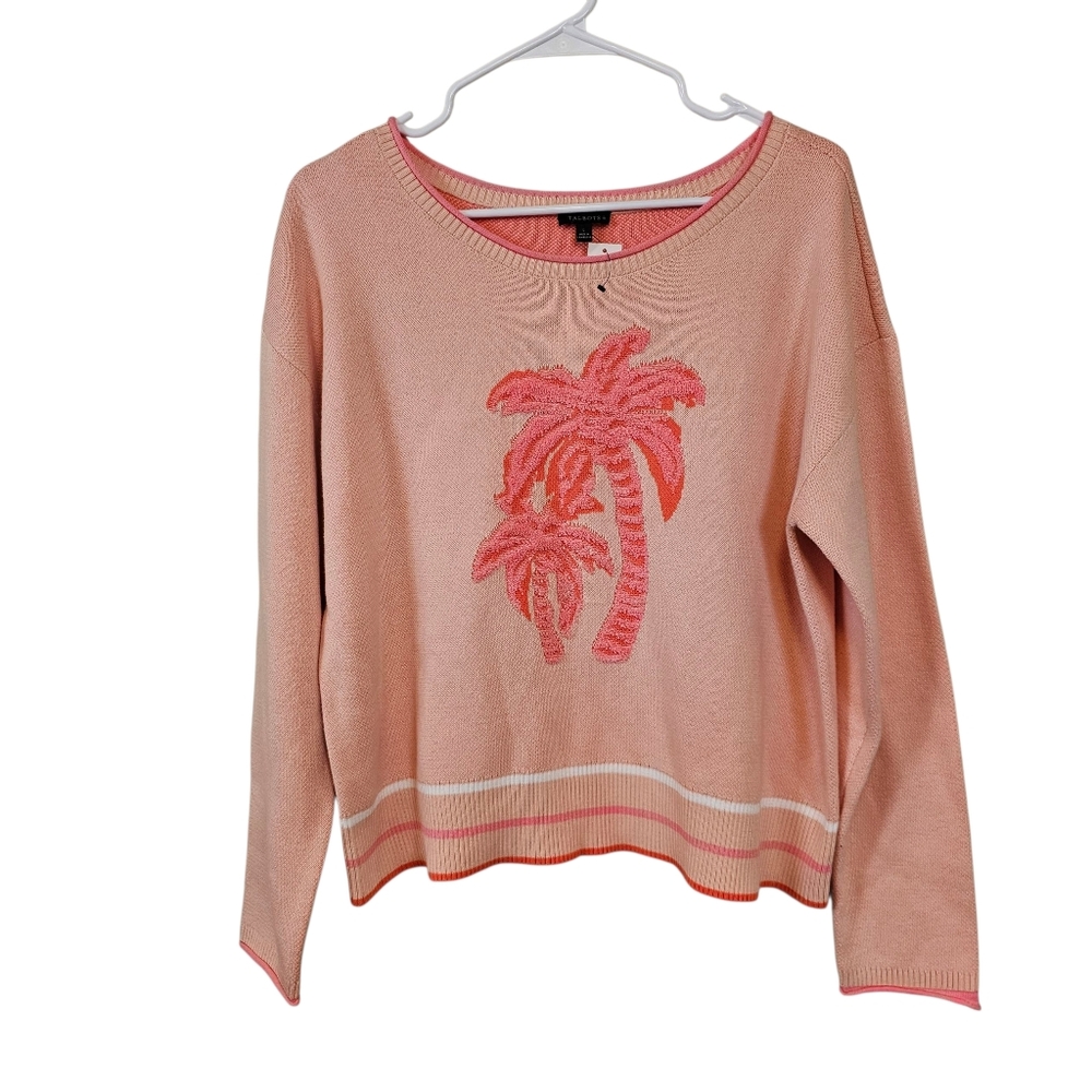 Talbots Pink Palm Tree Sweater - Picture 2 of 12